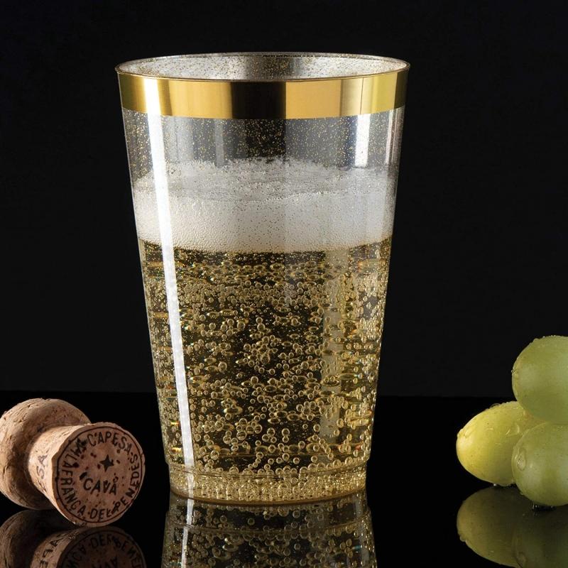 50pcs 10oz Golden Rim Cups, Durable Hard Plastic Water Glasses Suitable for Weddings and Parties, Party Dinnerware Drink Ware