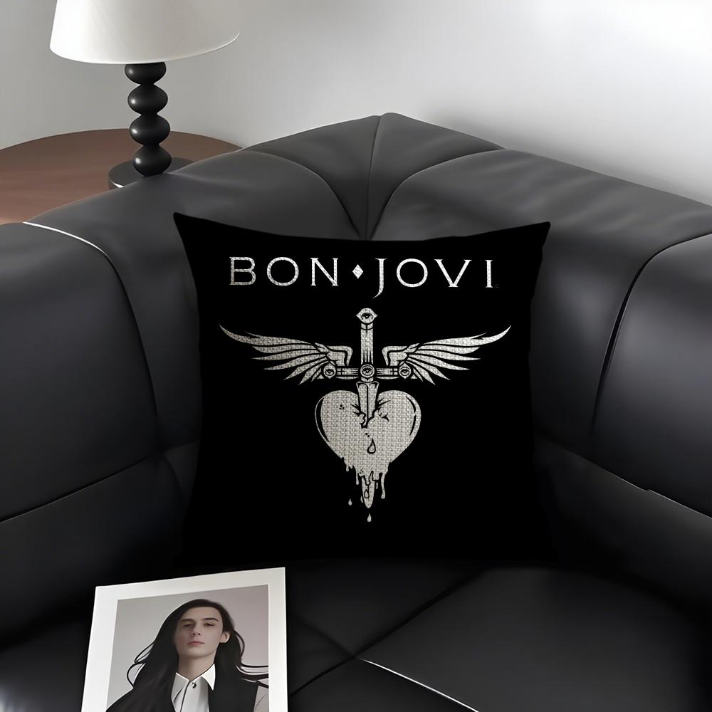 BBon JoviS Band Cushion Cover Natural Linen Organic Fabric DoubleSided Printing Sofa Home Decor Gift Pillow Case