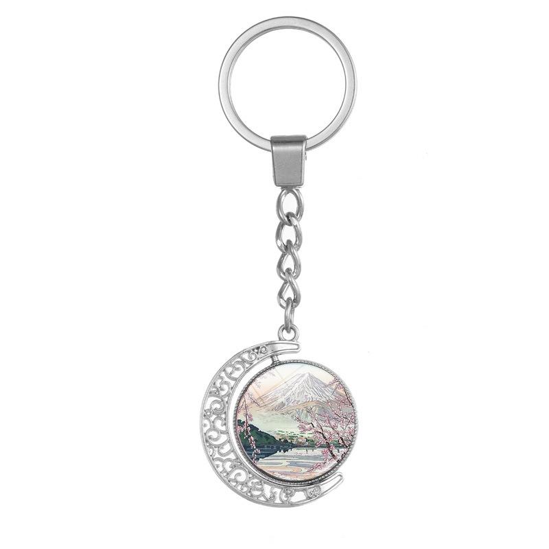 Japanese Wave Ukiyo-e Art Double-Sided Rotating Keychain Pendant