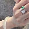 Vintage Light Luxury White and Green Chalcedony Cabochon Ring with Diamonds - National Tide New Chinese Style.