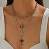 Cross Pendant Necklace For Women With Multi Layer Geometric Design And Zinc Alloy Material