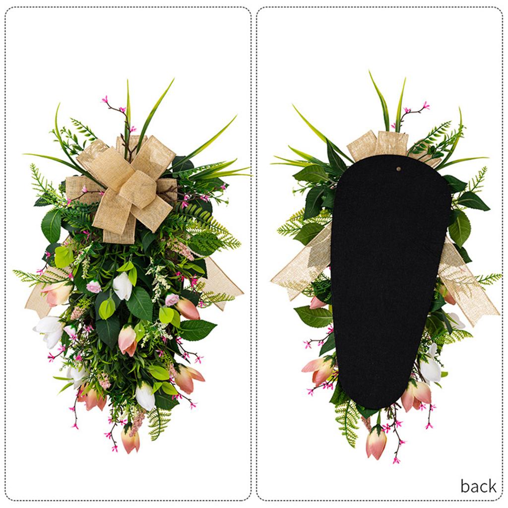 Spring Wreath Artificial Flower Wreath with Bowknot for Front Door Garden Window Outdoor Wedding Decorations