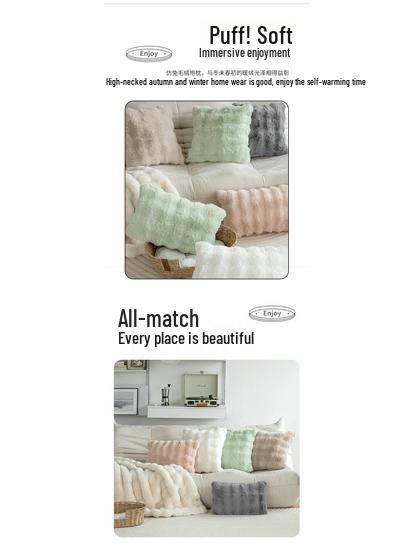 Rabbit Fur Plush Throw Pillow - Solid Color Fleece Cushion for Sofa, Bedroom, or Study