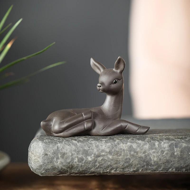 

Purple Clay Fawn Model Statue Decoration Boutique Tea Pet Ornaments Study Desktop Decor Crafts Chinese Tea Set Accessories 9x3.5x6cm