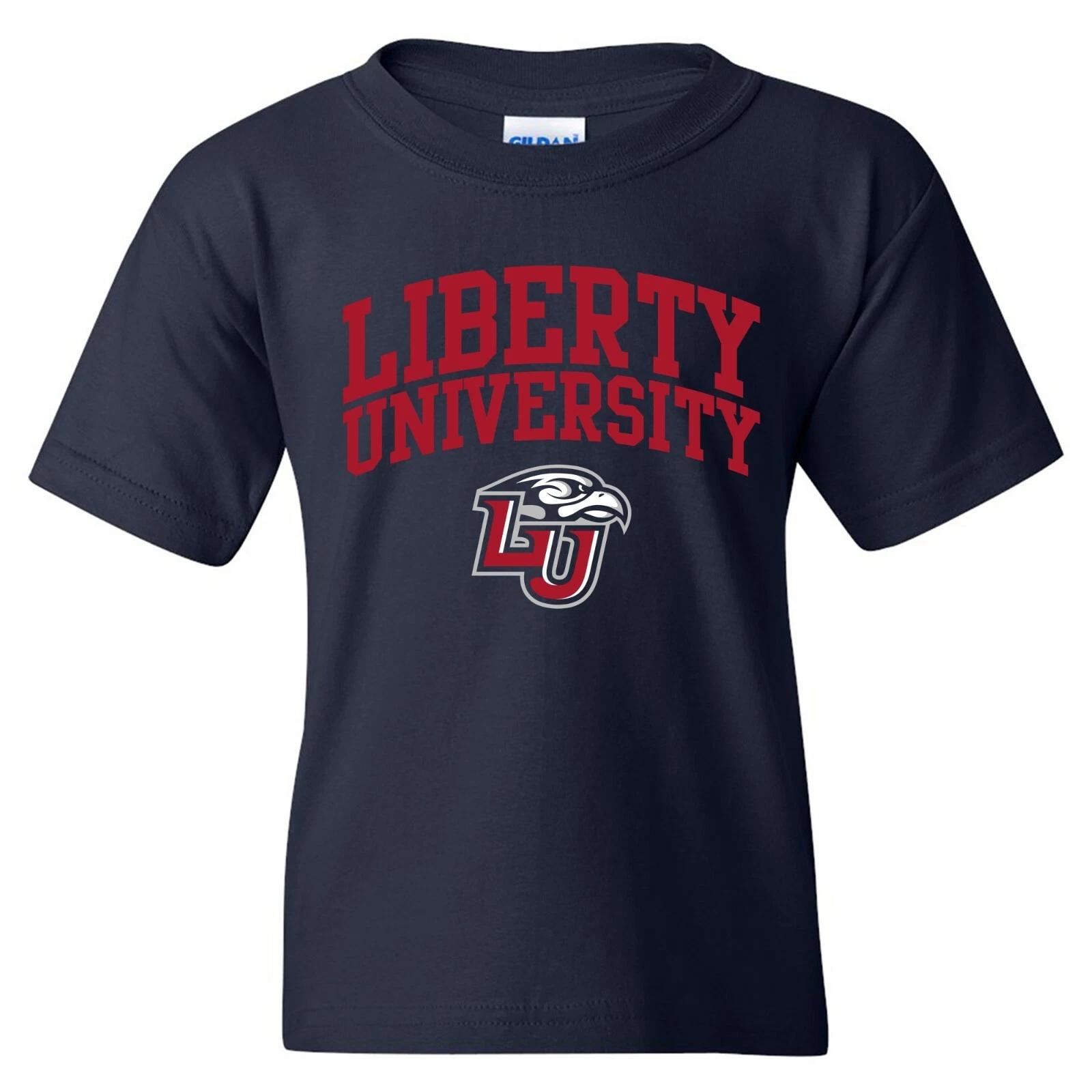 Liberty University Flames Arch Logo Licensed Unisex Youth T-Shirt - Navy L
