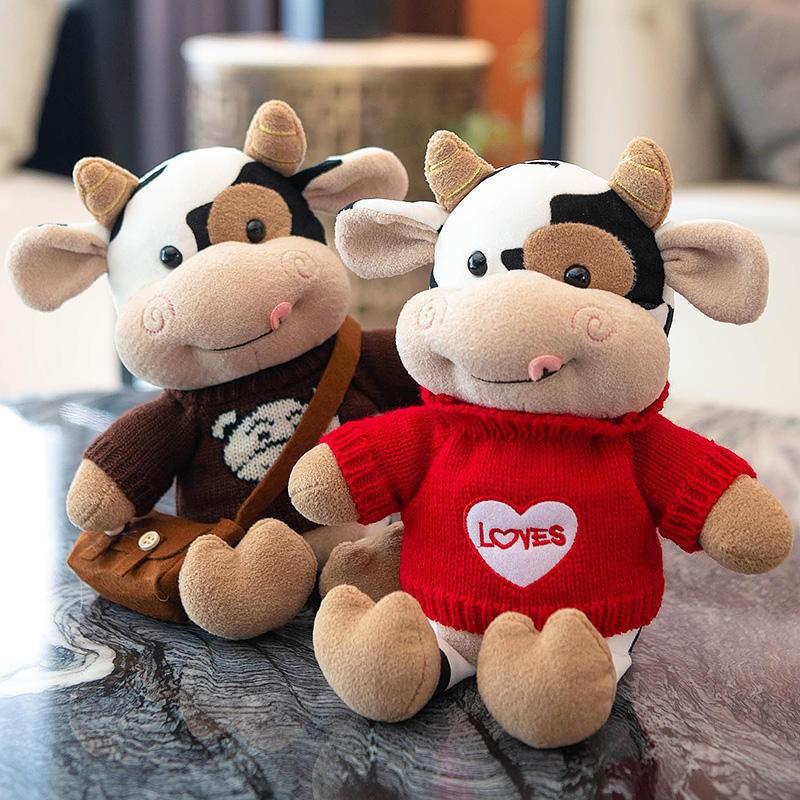 30cm Cute Cow Dolls Sweater Little Cow Plush Toy Chinese Zodiac Stuffed Animals  Cloth Doll New Year's Gift Girl's Birthday Gift