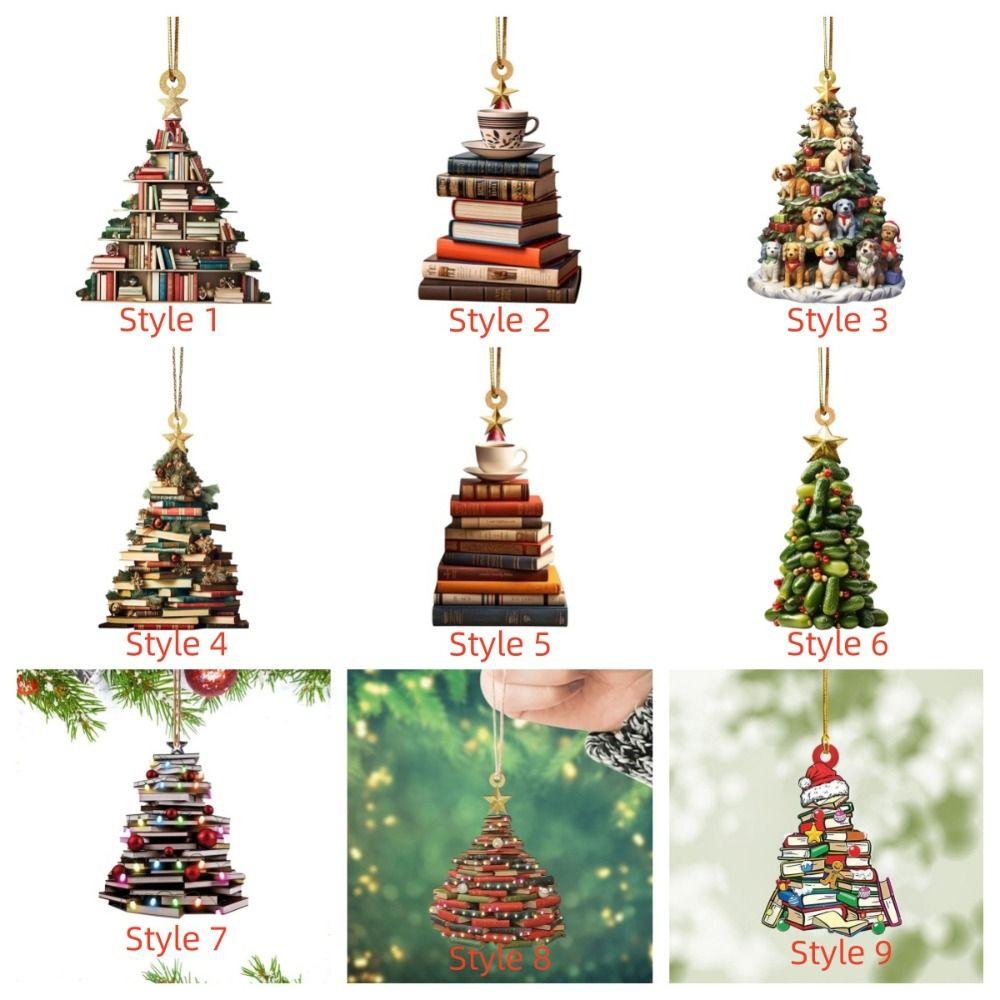3D Bookshelf Bookshelf Christmas Hanging Books Stacked Christmas Pendant  For Home
