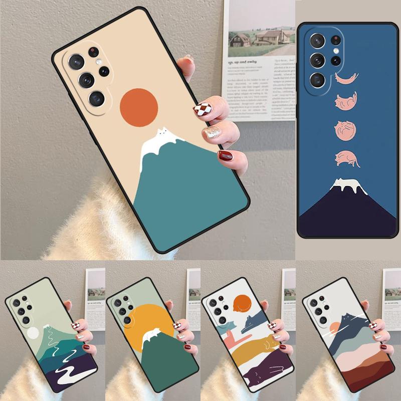 Cat Mount Fuji Japan Wave Landscape Soft Phone Case for Samsung Galaxy Note 10 Pro S26 Ultra S23 S24 FE S25 S21 S22 PLUS Cover