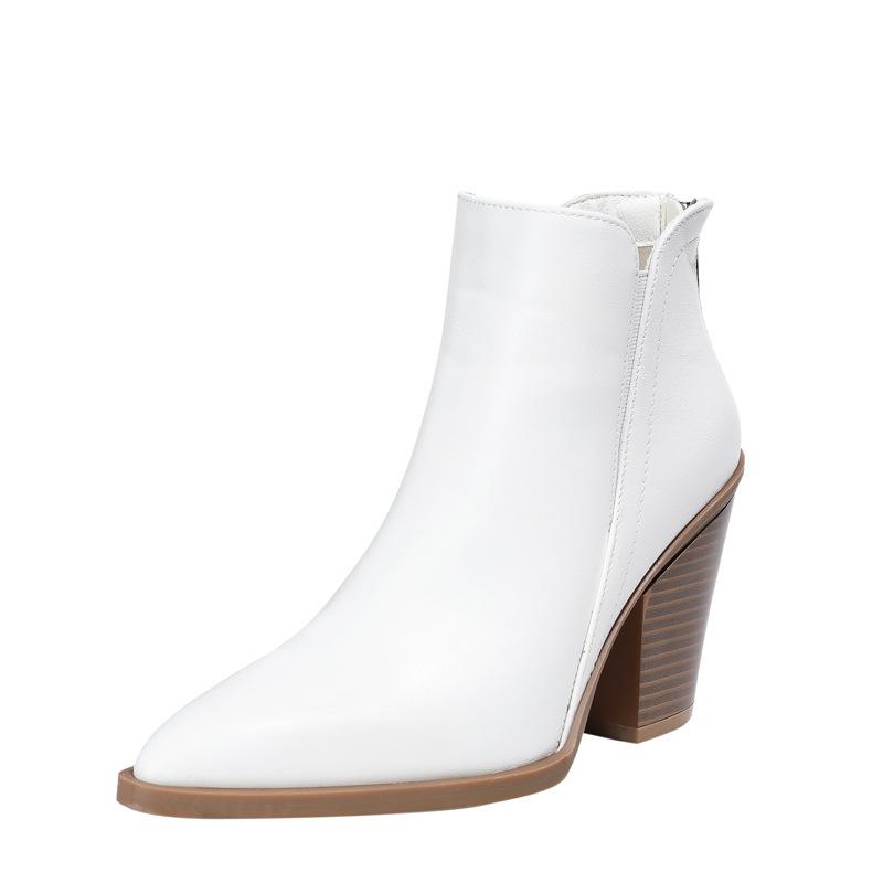 Fashion FHC 2024 New Leather Ankle Boots,Autumn Shoes For Women,Short Botas,Back Zip.Zapatos Para Mujeres,White,Black,36-42,Dropship