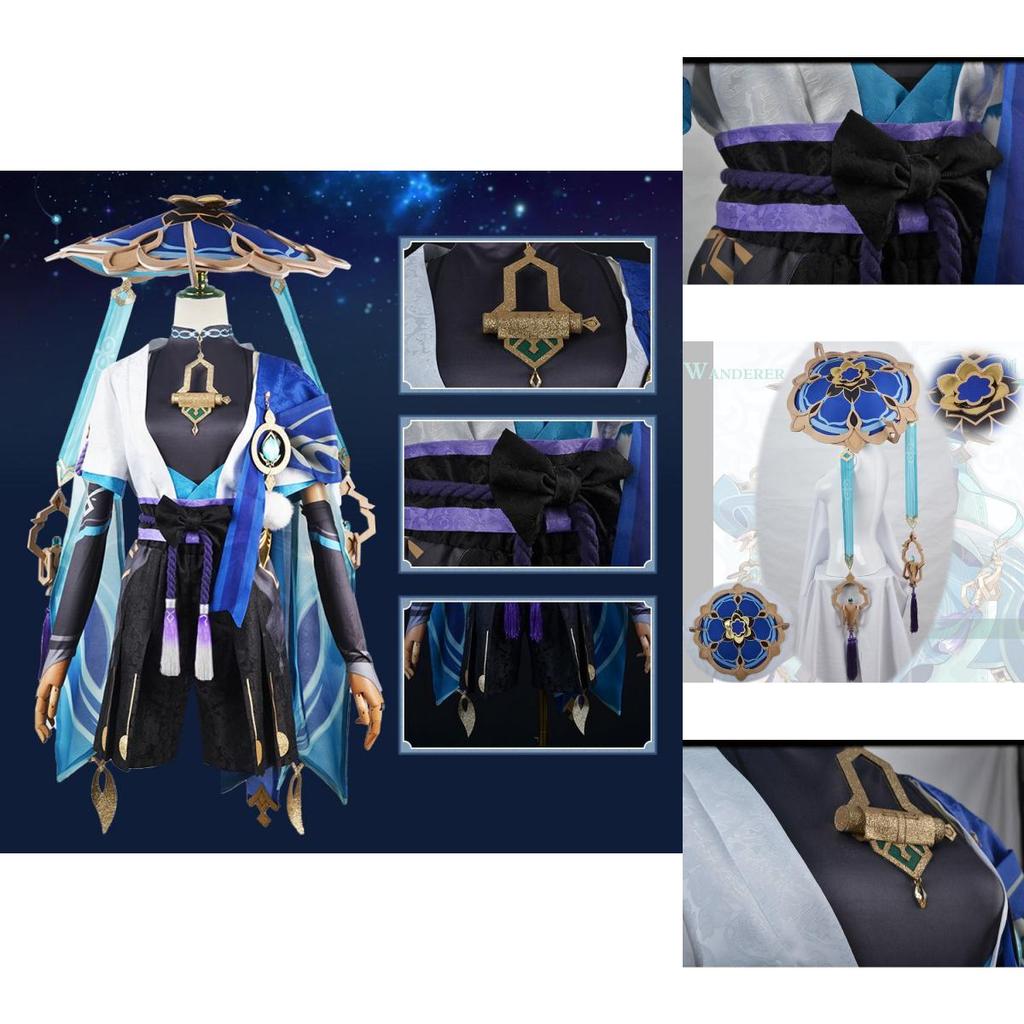 Polyester Genshin Impact Kunikuzushi-wanderer Wanderer Scaramouch Cosplay Bamboo Hat Adult Outfit