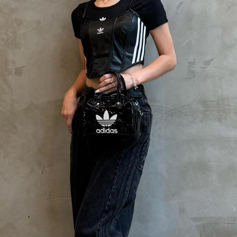 adidas Originals Adicolor Serie Verstellbarer Schultergurt Vorn Markenaufdruck Jelly Bowlingtasche Unisex Handtasche Schwarz Weiß IX7498