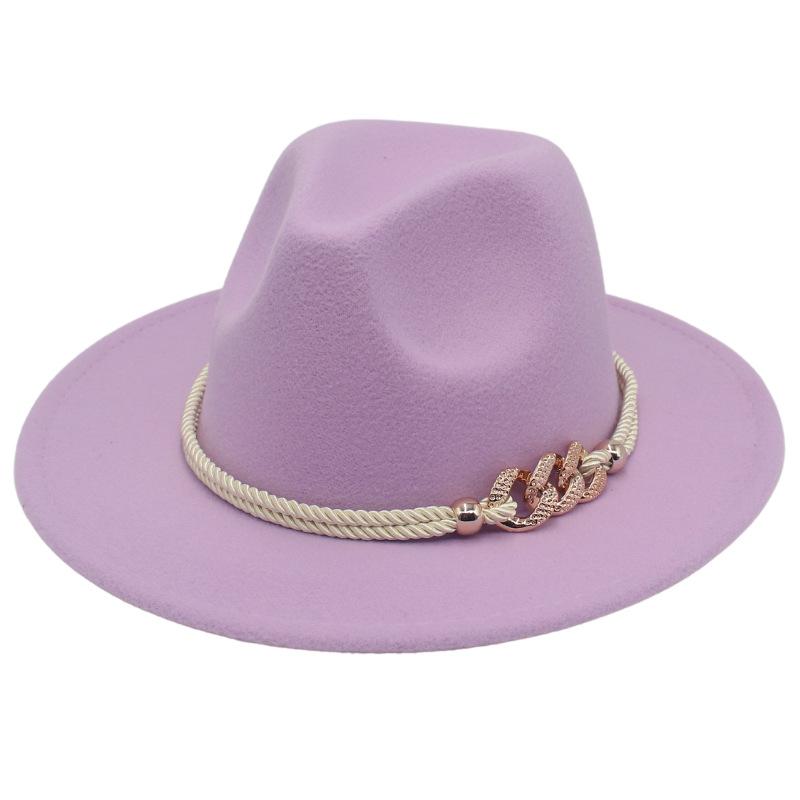 Jazz Hat Retro Men'S And Women'S Cotton Felt Hat Big Brim Panama Hat Gold Chain Hat
