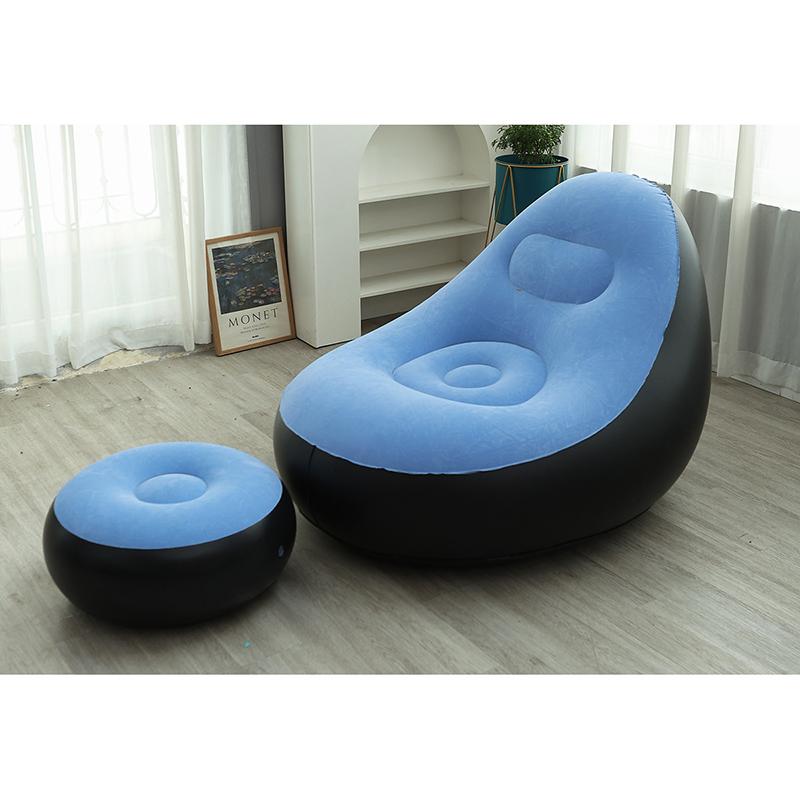 Flocked Inflatable Lazy Sofa with Footstool, Portable Leisure Inflatable Chair for Home