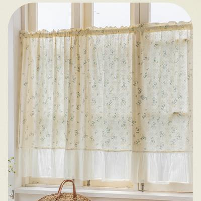 Chiffon-Vorhang mit Rüschen, Verdunkelungsstoff, für Schlafzimmer, Wohnzimmer, kleine Fenster, Baumwolle, Vintage, kurze Vorhänge, Stangentasche, Café-Dekor