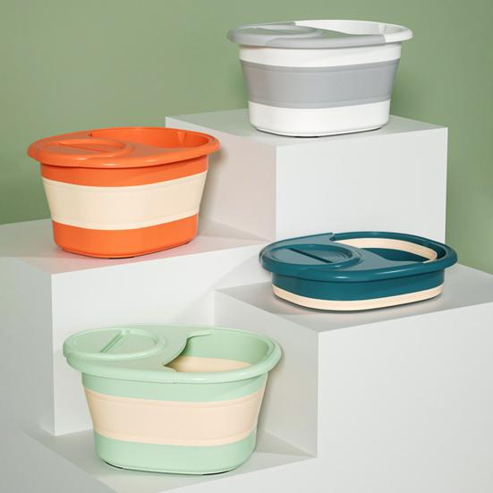 Folding Footbath with Lid Dual-State Switching One-Touch Foldable Design Foot Basin Ergonomic Anti-aging Pet Paw Care Tool