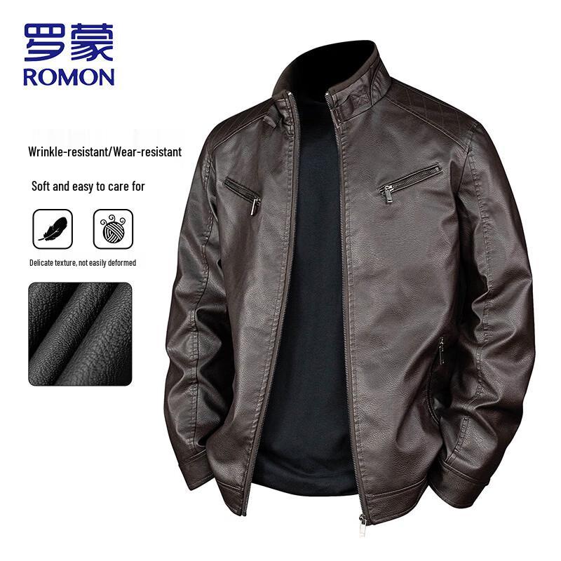 ROMON Men's Stand-Collar Faux Leather Jacket