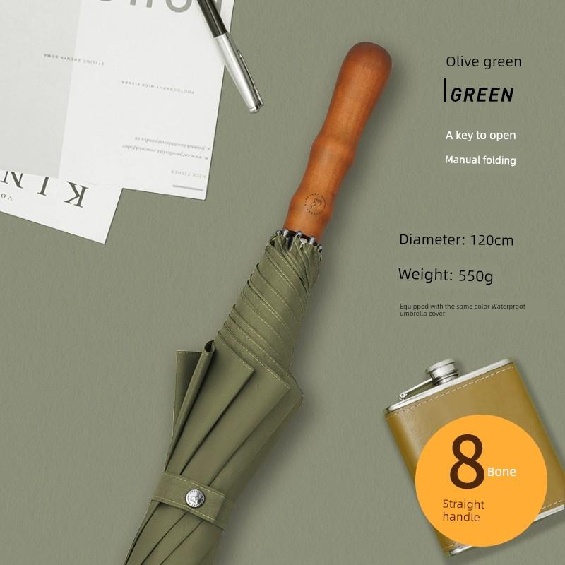 Extra Large Storm Special Wooden Handle Straight Rod Retro Automatic Windproof Extra Large Thickened Reinforced Long Handle Business Men Umbrella