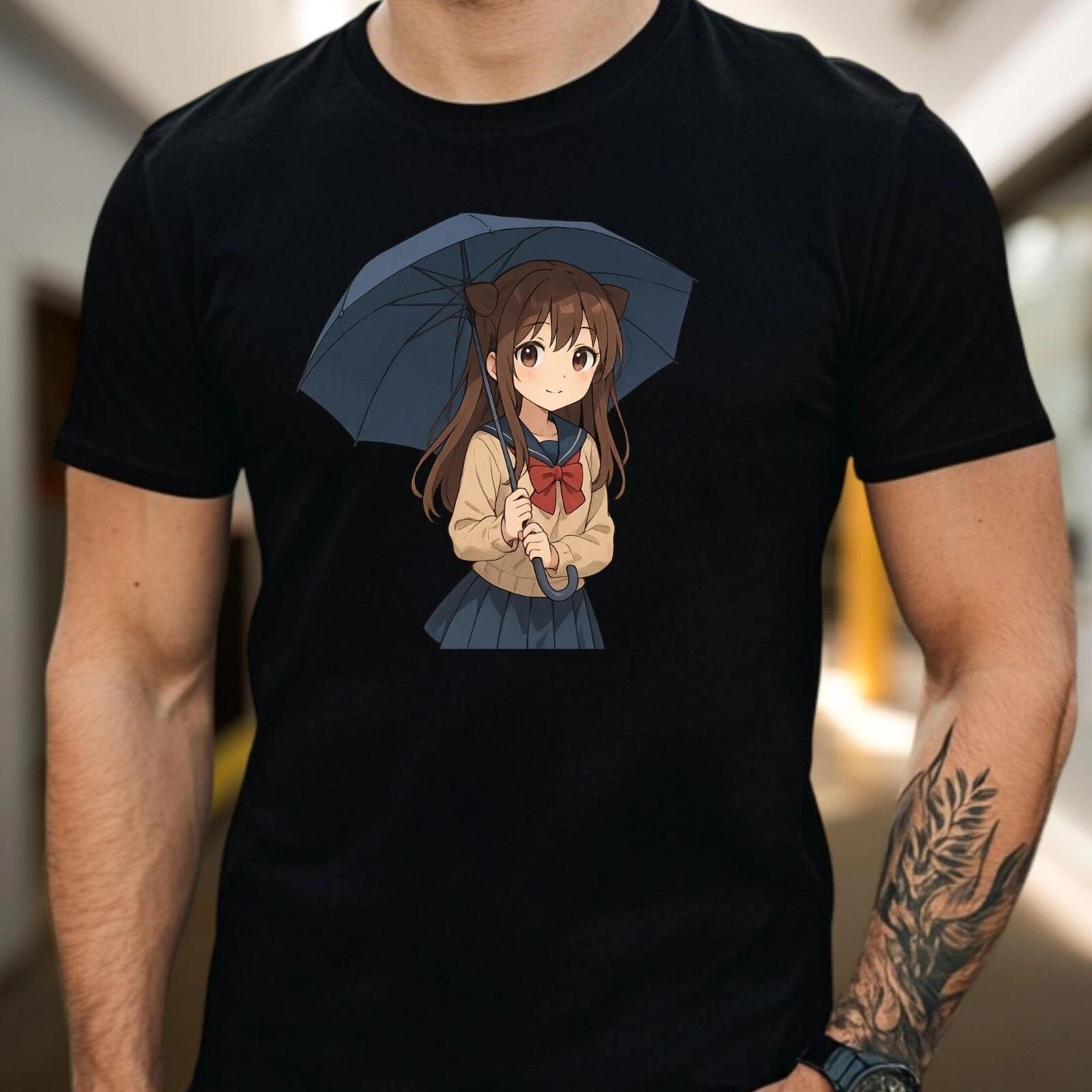T-Shirt Herren Anime Regenschirm Mädchen Motiv Baumwolle Größe S bis 5XL XXXL