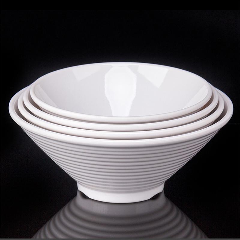 Japonské misky ve tvaru klobouku Bílý melamin Velká miska na ramen, rýži, nudle, Mala Tang Restaurace Servírovací nádobí Porcelánové nádobí