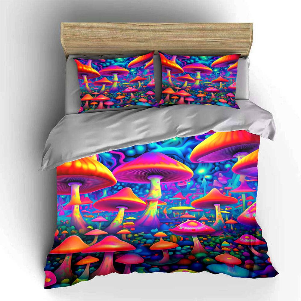 "Colorful Fantasy Mushroom Set" Bedding Duvet Cover Set Duvet Cover Pillowcases (1 * Duvet Cover 2 * Pillowcases, Without Duvet Insert)
