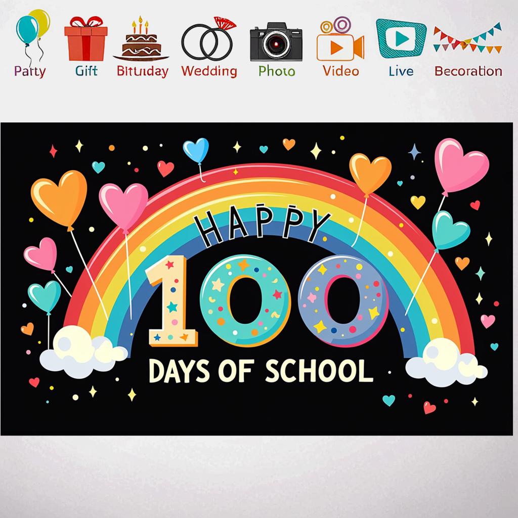 Rainbow Celebration Decoration Joyful Vibrant Heart-shaped Heart Backdrop Cheerful Classroom Background for School