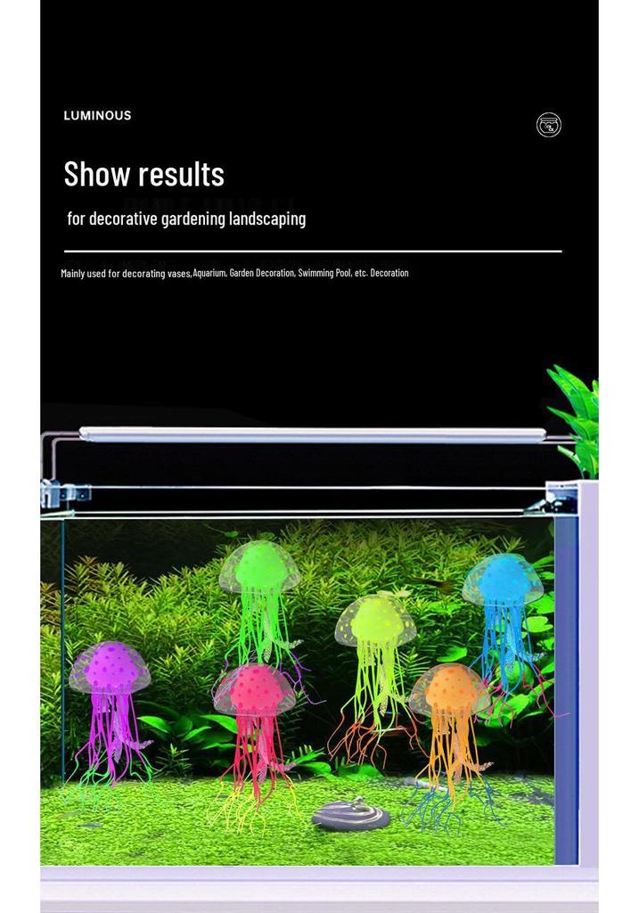 Simulated Luminous Jellyfish and Fluorescent Fish Aquarium Décor - Soft-bodied Silicone Ornaments