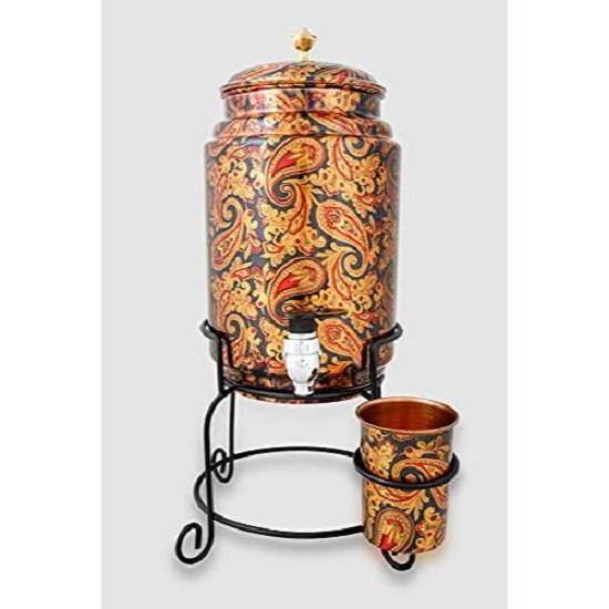 

Принт 5-литровый медный диспенсер для воды Матка, бак, кувшин с 1 стаканом и железной подставкой - 5000 мл, Дизайн-4