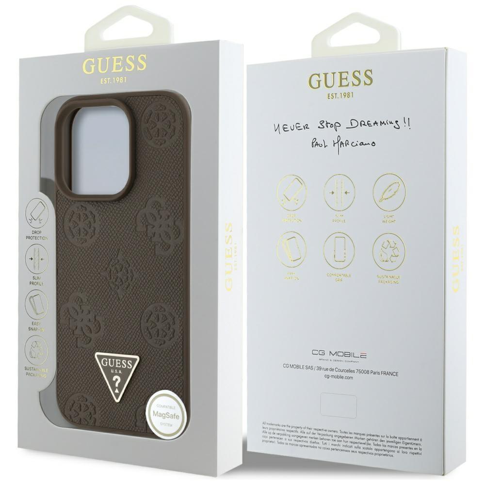 Etui Guess Grained Hot Stamp Peony       Triangle Logo Magsafe Do Iphone 16 Pro Brązowy