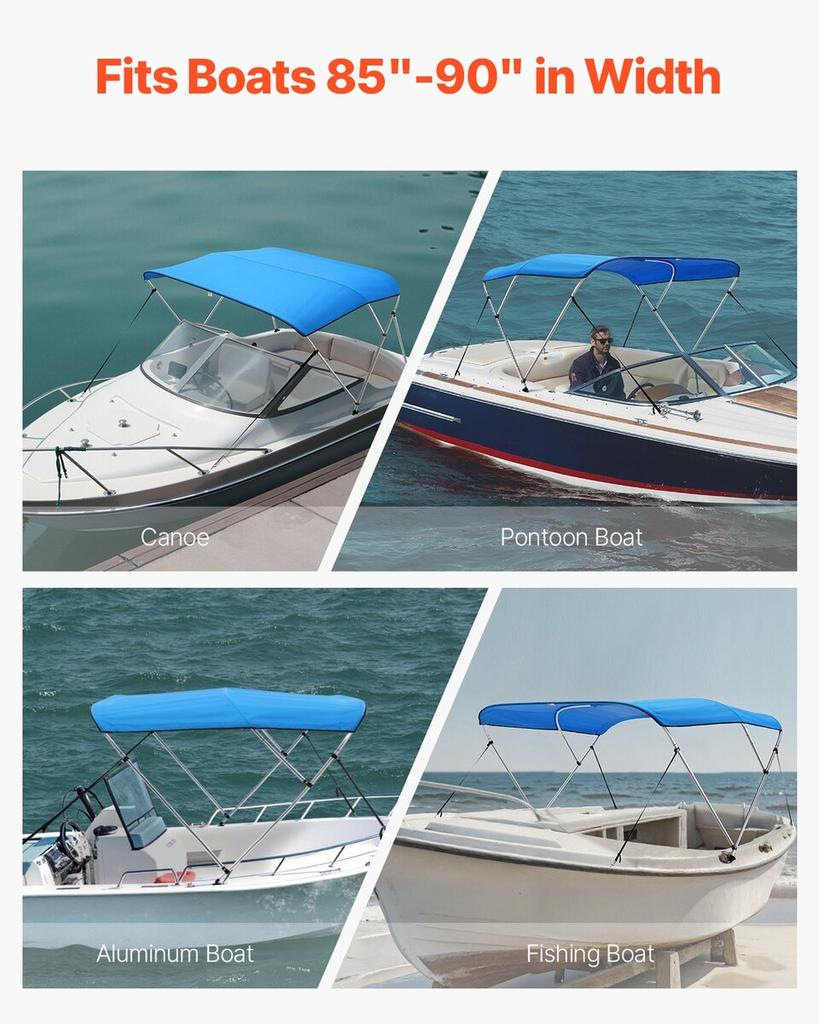 3 Bow Boat Bimini Tops 72"Lx(85"-90")W x 46"H Awning Canopy Pacific Blue