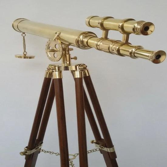 66.04 Cm Brass Telescope with Wooden Tripod Nautical Office Decor Spyglass Handcrafted Home Decor Gift