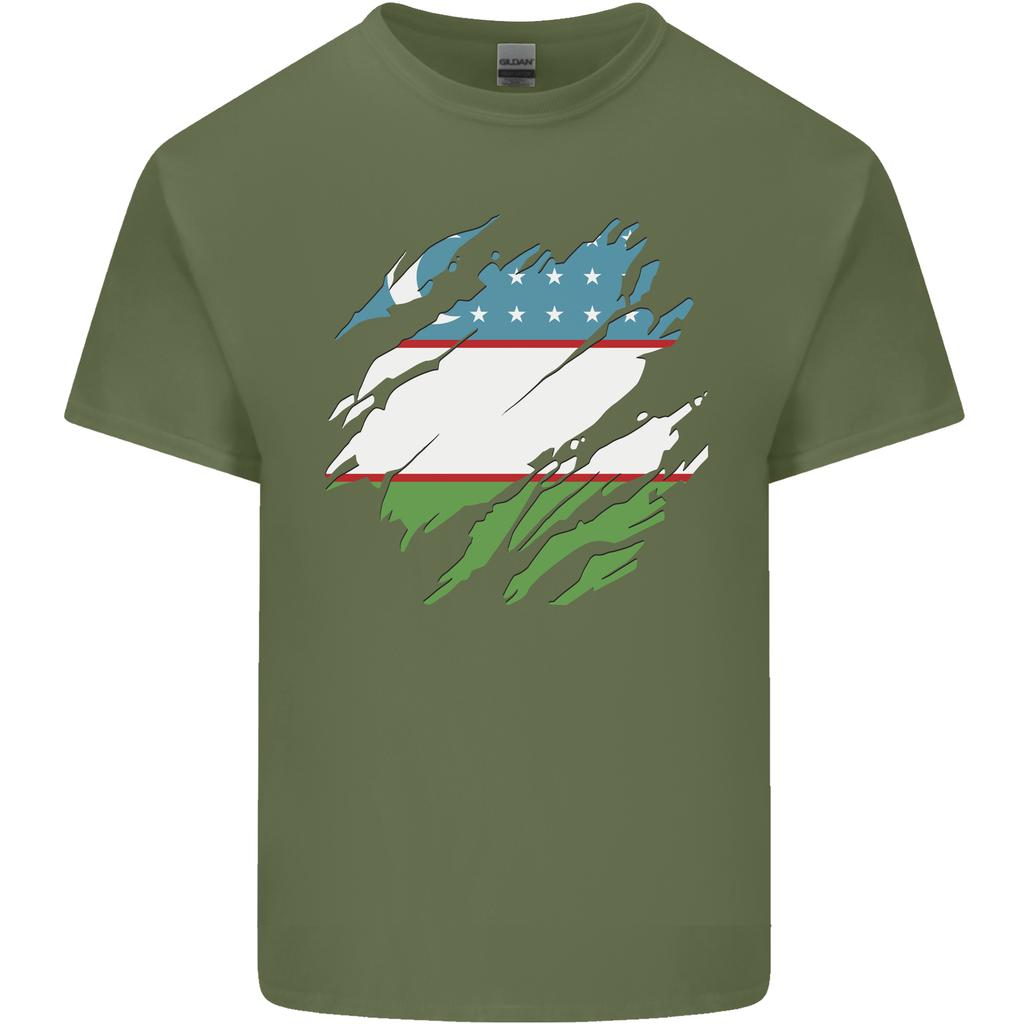 Torn Uzbekistan Flag Uzbek Day Football Unisexs Light Cotton TShirt