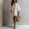 Summer Casual Fashion Cotton-Linen Blend Off-the-Shoulder Batwing-Sleeve Loose-Fit Dress for Women