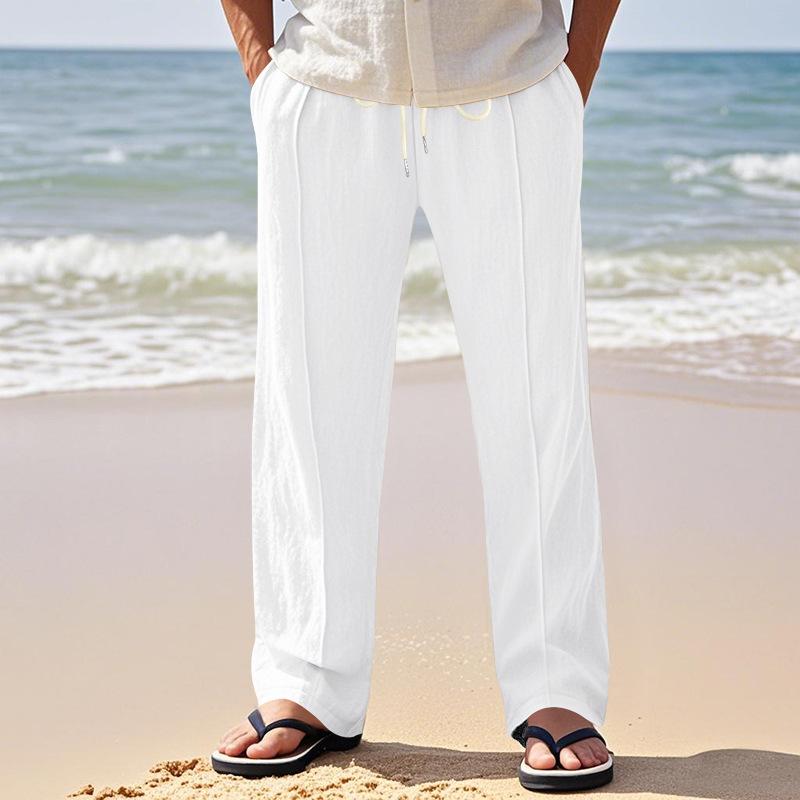 Men s Linen Breathable Wide-Leg Trousers - Lightweight Summer/Autumn Style Loose-Fit Athletic Straight-Leg Casual Trousers for Men S белый
