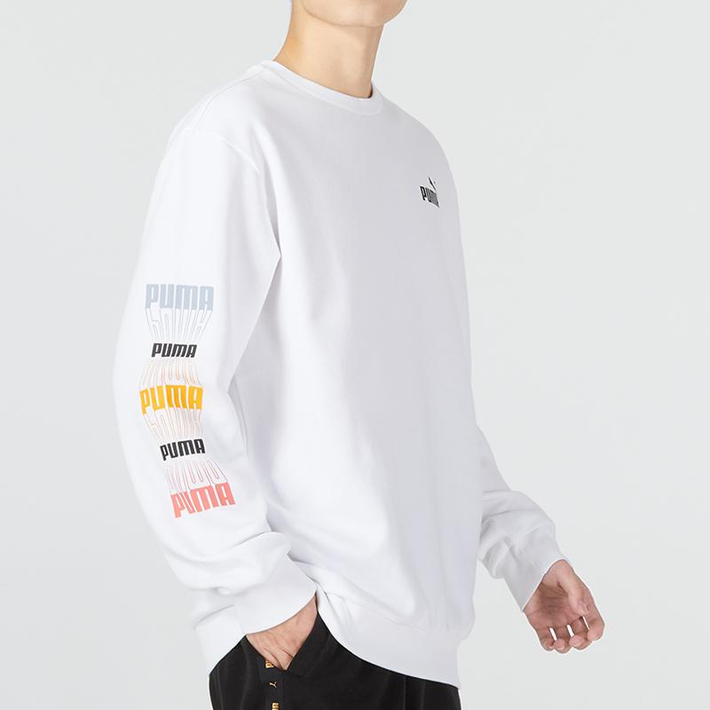 PUMA Ess+ Logo Repeat Graphic Crew Sweatshirt Men Tops White 675128-02