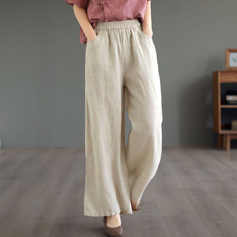 

Summer 2026 Flattering Cotton Linen Wide Leg Cropped Pants - Retro European & American Style M 43-50 kg
