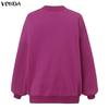 VONDA S-5XL Women Long Sleeve V Neck Solid Color Thin Pullover Sweatshirts