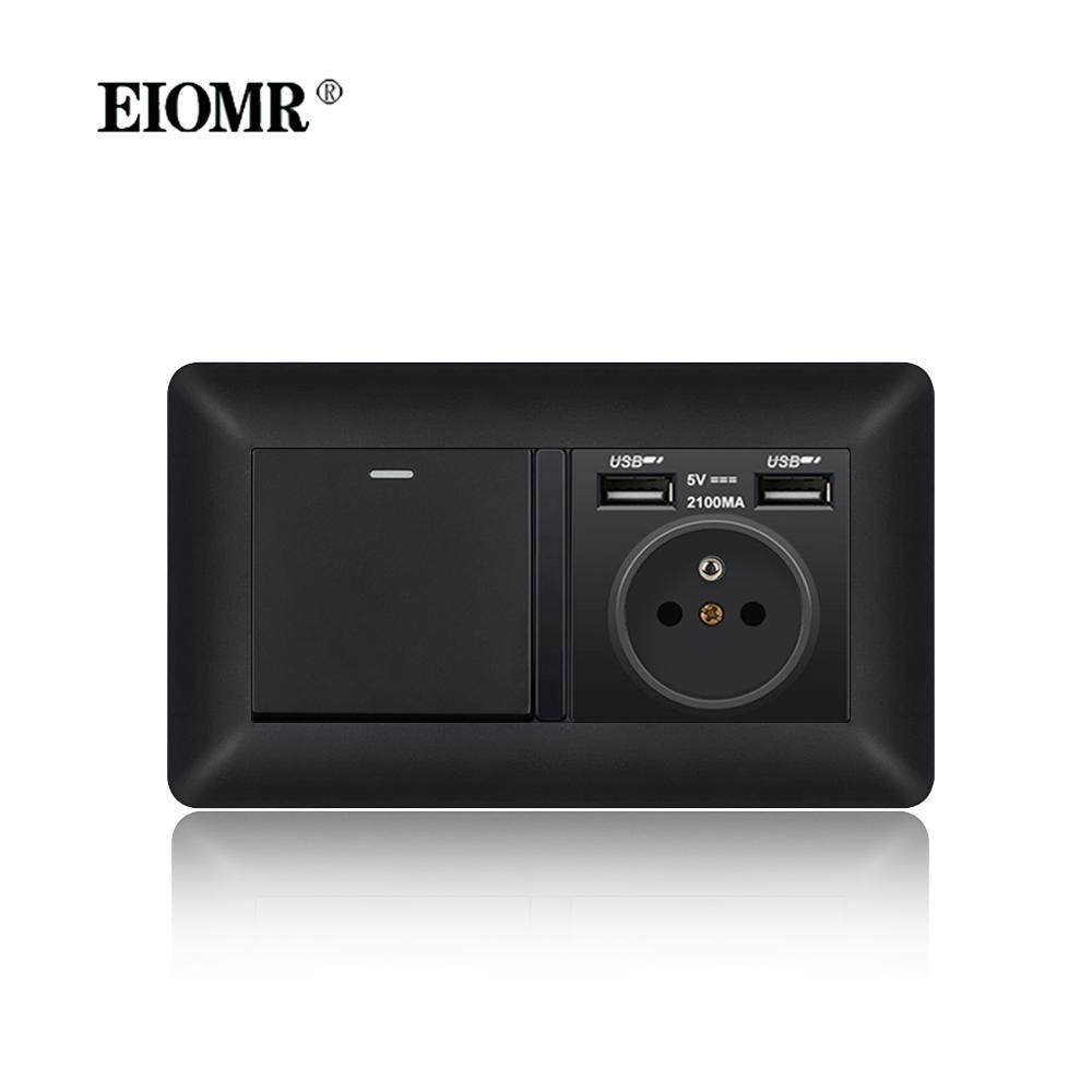 EIOMR France Standards Grounded Wall Socket 16A 250V with USB and Type-C Port Quality Curved Flame Retardant Panel Power Socket