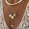 Bohemia Zachte Klei Schelp Ster Zon Hanger Ketting Voor Vrouwen Mode Meerlaags Imitatie Parels Kralen Ketting Strand Sieraden