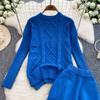 New Loose Knit Fried Dough Twists Sweater Suit Women's Winter High Waist Slim Straight Wide Leg Pants Two-piece Set