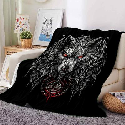 1 pièce Couverture jetée Tête de loup Flanelle douce, Confortable toutes saisons Polyester Parfait pour la maison, le bureau