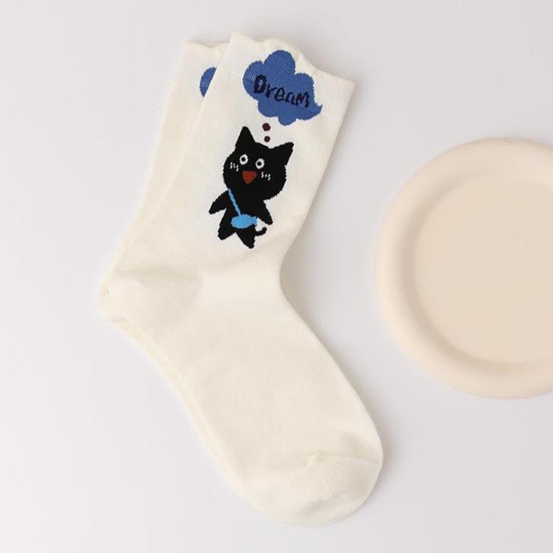 Cute Funny Cat Middle Tube Socks Soft Warm Thickened Socks Breathable Sleep Socks Home Floor Socks Polka Dot Socks Girly Gifts