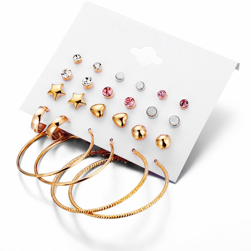 12 Pairs Fashion Exaggerated Crystal Circle Earrings