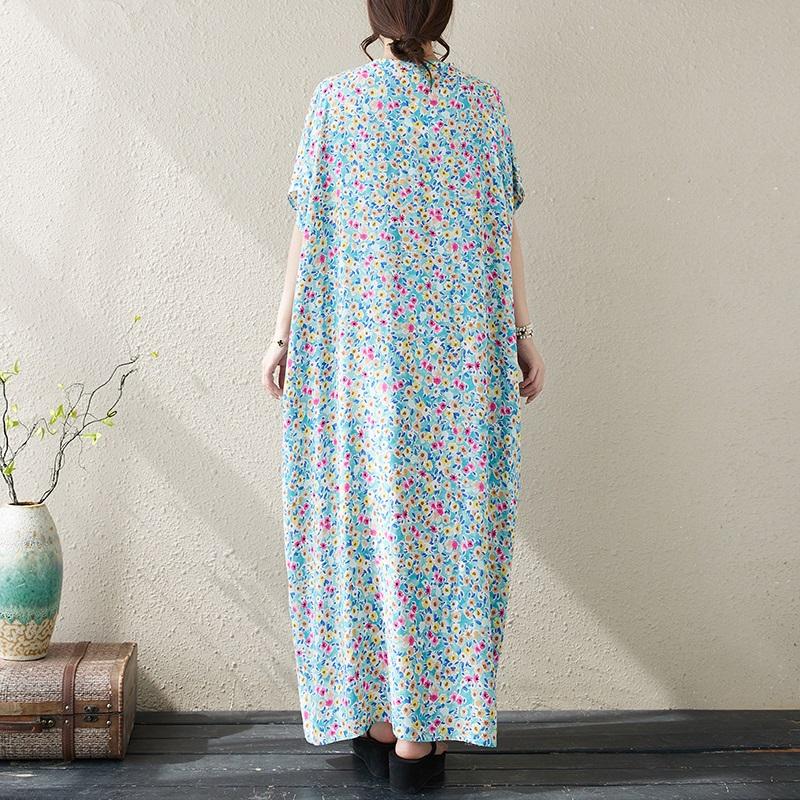Manga corta Tallas grandes vintage floral nuevo en vestidos para mujer casual suelto Maxi vestido largo de verano