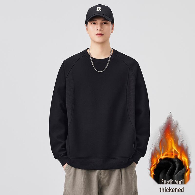 Men's Autumn Trendy Patchwork Round Neck Loose Casual Hoodie Long Sleeve Top