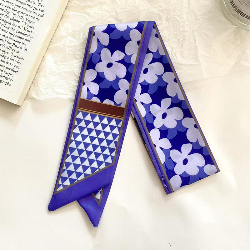 Luxary Brand Design Flower Print Silk Scarf for Women Fashion Hair Headband Foulard Lady Skinny Bag Scarves Neckerchief Tie
