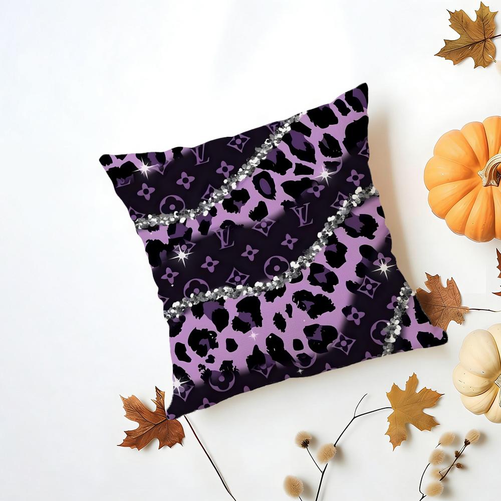 Quan Leopard Print Purple Tone Cushion Cover Washable Linen Pillowcase Soft for Daily Sofa Bed Home Room Decor