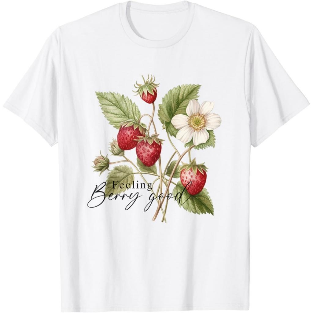 Summer Flower Strawberries Nature Lover Floral Wildflower T-Shirt