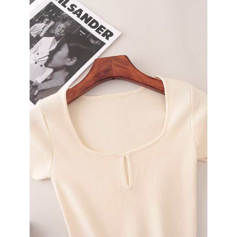 Foreign Trade Original Order Square Collar Summer Short Knit Short sleeve Slim fit Pure Desire Fashion T-shirt