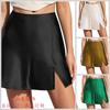 Women's Satin Mini Skirt High Waist A-Line Slit Hem Elegant Casual Summer Party Short Skirts