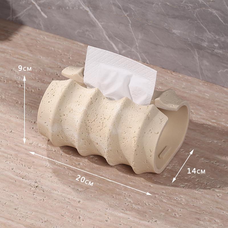 Creative Retro Light Yellow Cave Stone Tissue Holder, Tissue Box, Kitchen, Living Room, Bathroom, Desktop Tissue Storage Box